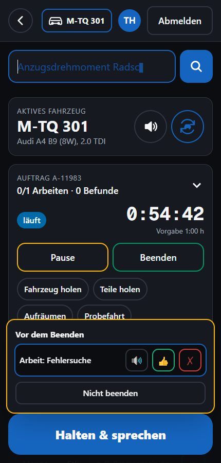 Vor dem Beenden fragt TorQ offene Arbeiten ab.